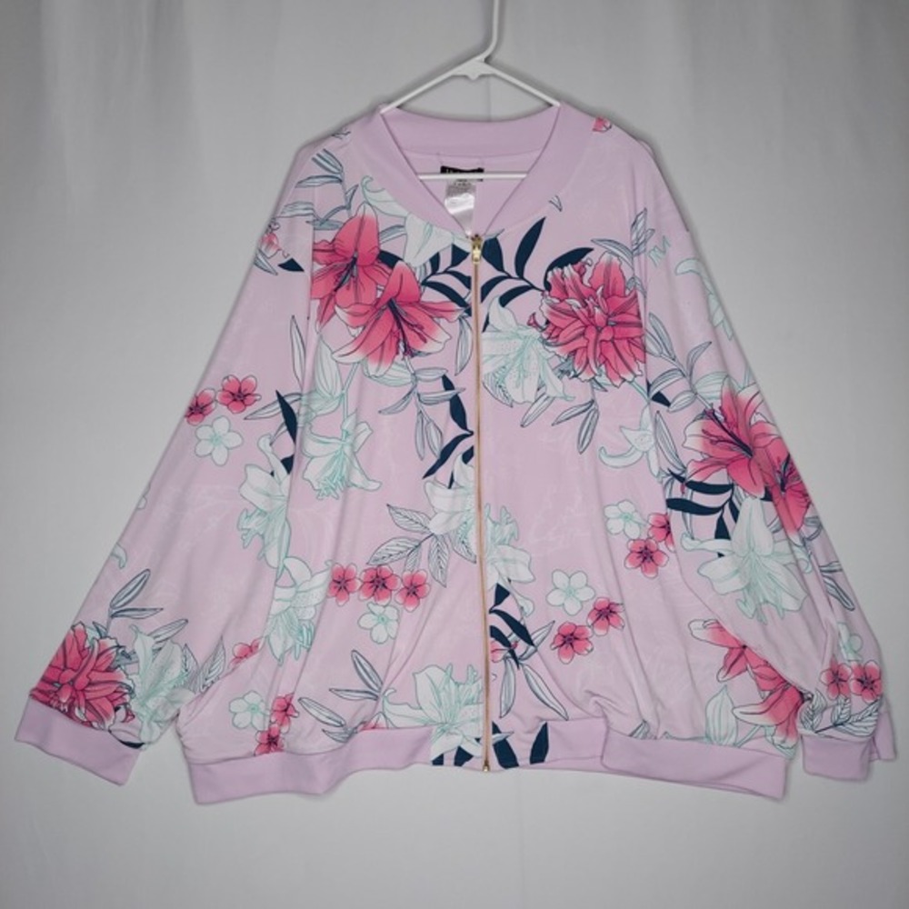 IMAN Women Track Jacket 3X Pink Floral Reversible Athleisure Bloomcore‎